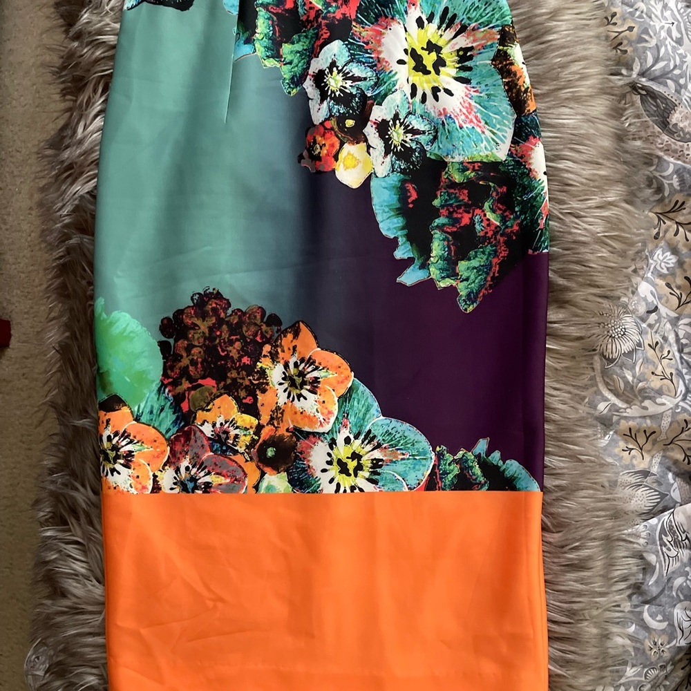 Milly Orange and Purple Midi Pencil Skirt for Cocktail Parties